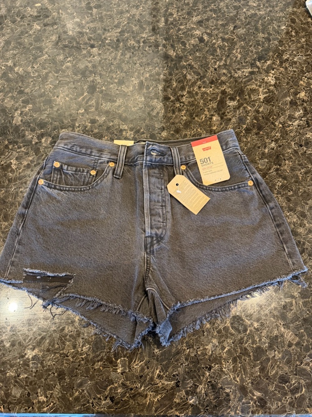 Levi's 501 High-Rise Black Frayed Hem Denim Shorts